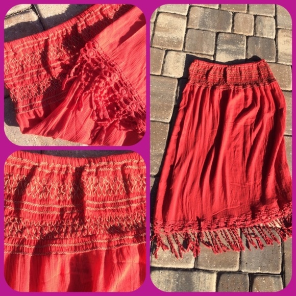 Boho Chic Fringed Skirt Chili Red - Picture 3 of 4